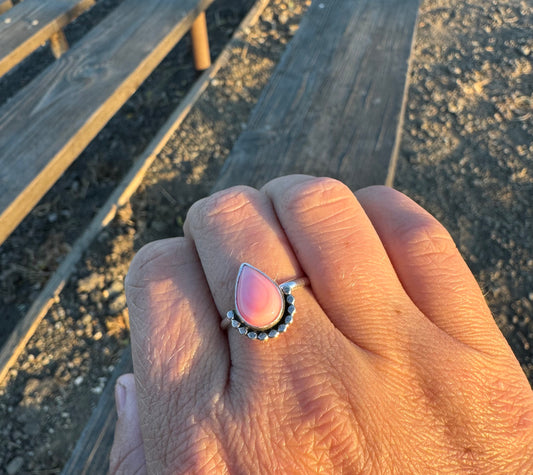 Small Pink Conch Teardrop Ring Size 6.5