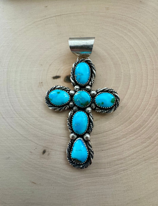 Bluebird and Sonoran Mountain Turquoise Cross Pendant