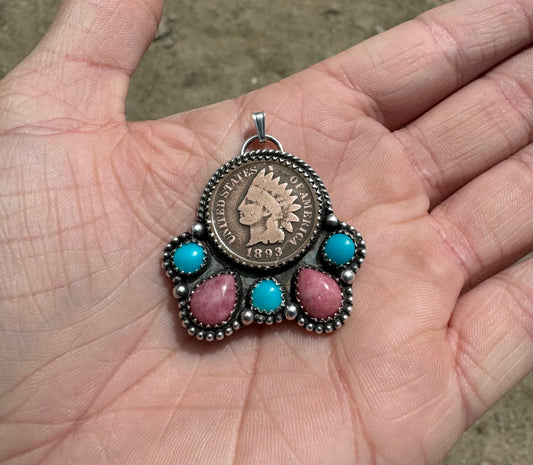 1893 Indian Head Penny Kingman Turquoise Pendant