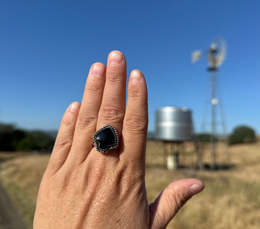 Black Onyx Spade Adjustable Ring