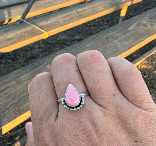 Small Pink Conch Teardrop Ring Size 6.5