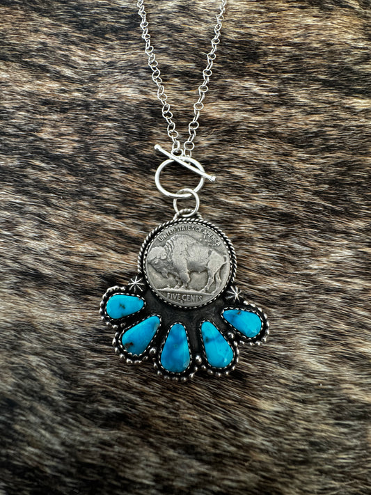 Blue ridge turquoise buffalo nickel pendant
