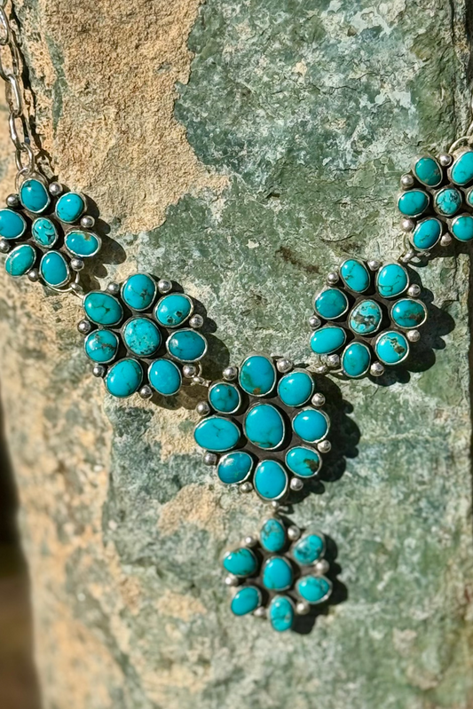 Sonoran Turquoise Cluster Lariat Necklace 45 stones