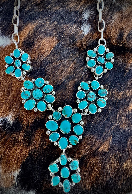 Sonoran Turquoise Cluster Lariat Necklace 45 stones